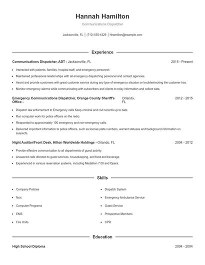 Communications Dispatcher Resume