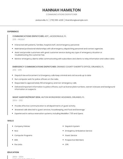 Communications Dispatcher Resume