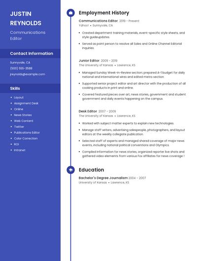 Communications Editor Resume