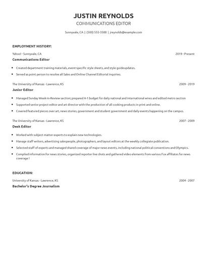 Communications Editor Resume