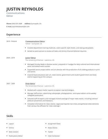 Communications Editor Resume