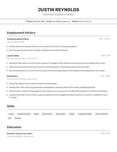 Communications Editor Resume