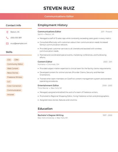 Communications Editor Resume