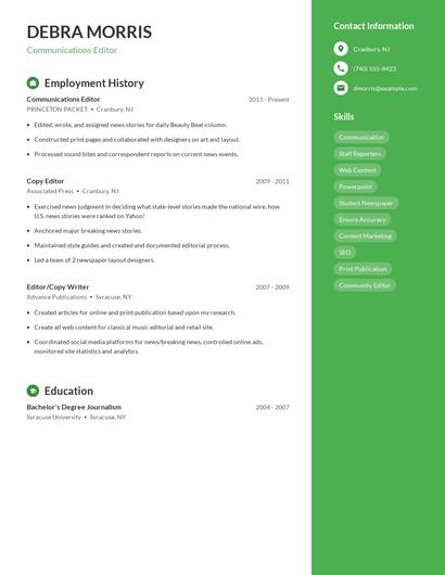 Communications Editor Resume