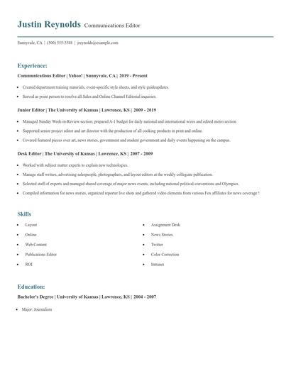 Communications Editor Resume