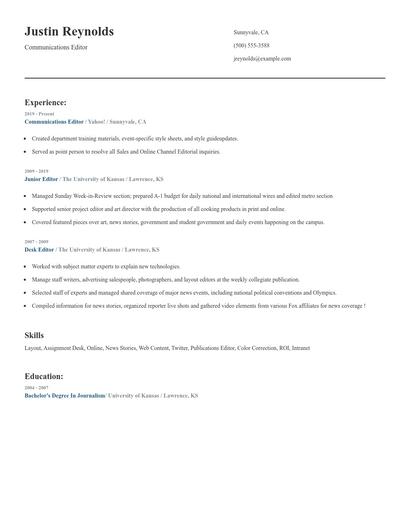 Communications Editor Resume