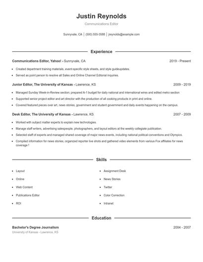 Communications Editor Resume