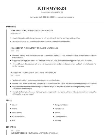 Communications Editor Resume