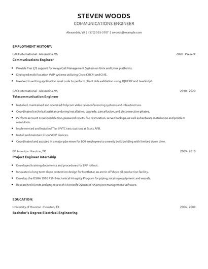 Communications Engineer Resume