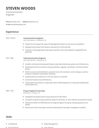 Communications Engineer Resume