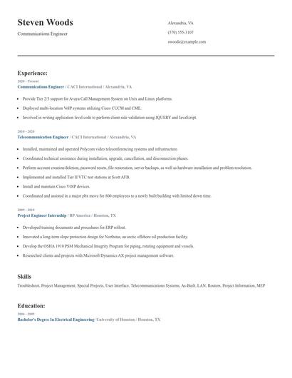 Communications Engineer Resume