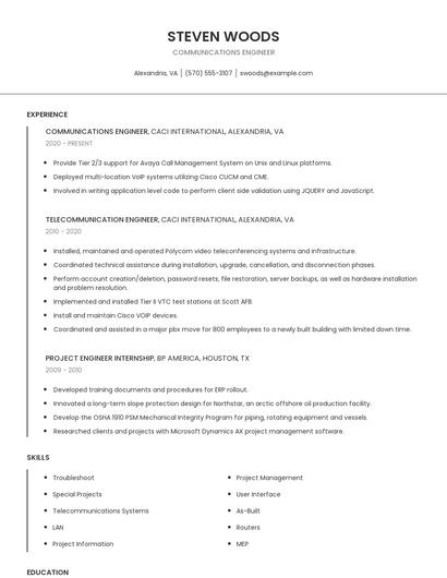 Communications Engineer Resume