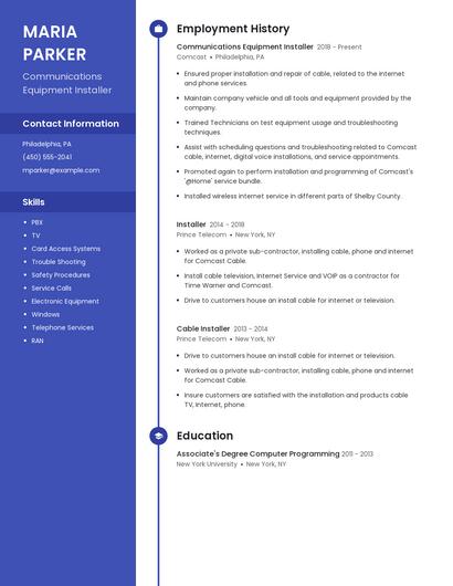 Communications Equipment Installer Resume