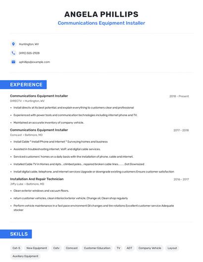 Communications Equipment Installer Resume