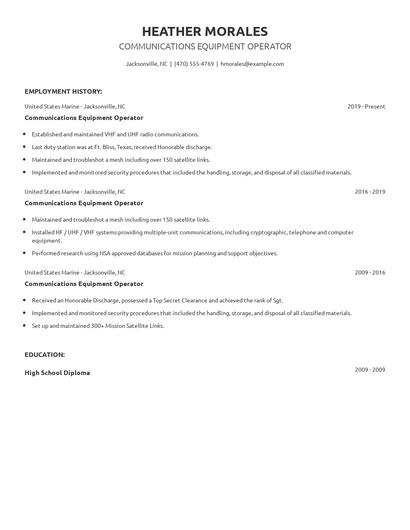 Communications Equipment Operator Resume