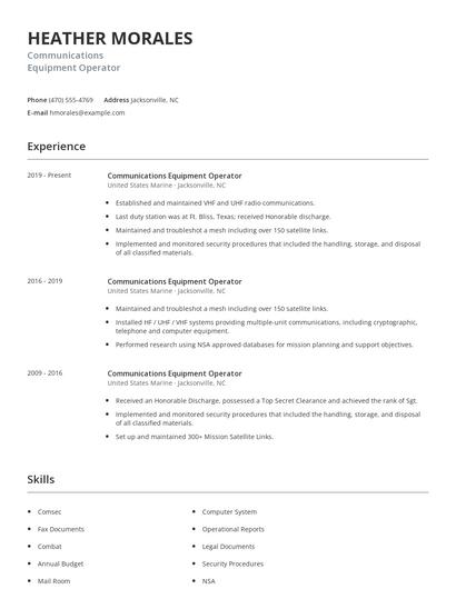 Communications Equipment Operator Resume