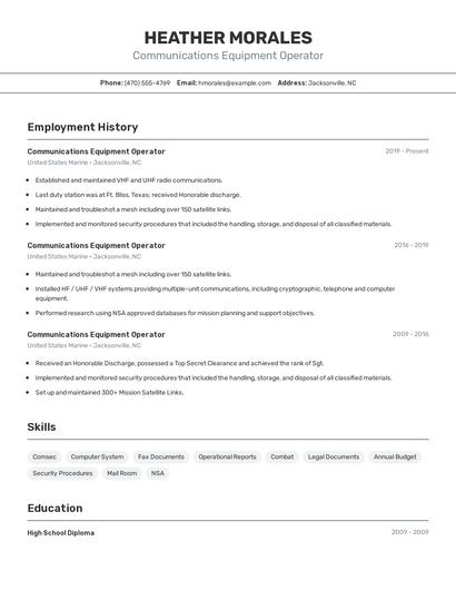 Communications Equipment Operator Resume