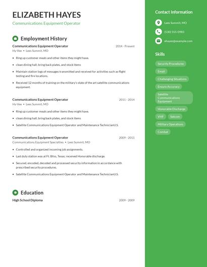 Communications Equipment Operator Resume
