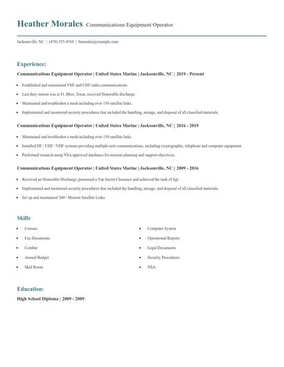 Communications Equipment Operator Resume