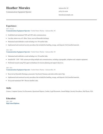 Communications Equipment Operator Resume