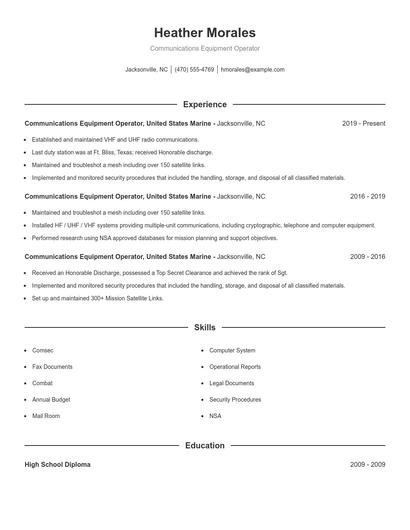 Communications Equipment Operator Resume