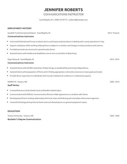 Communications Instructor Resume