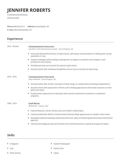 Communications Instructor Resume