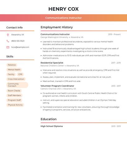 Communications Instructor Resume
