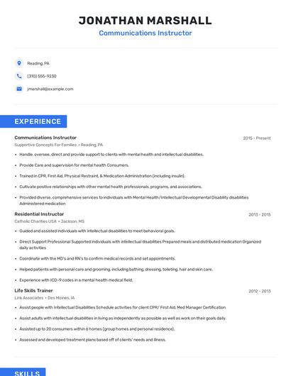 Communications Instructor Resume