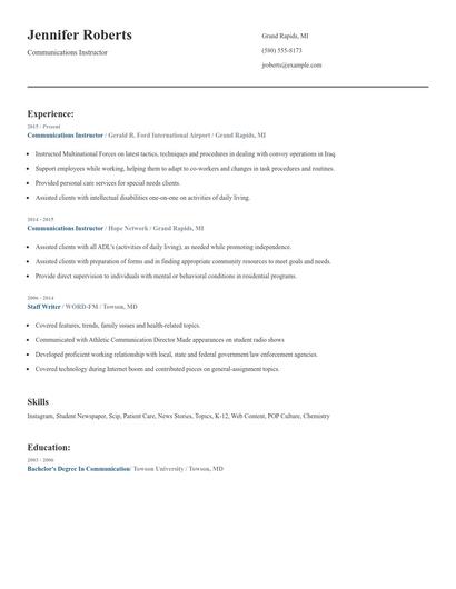 Communications Instructor Resume