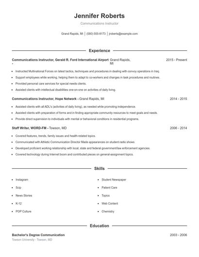 Communications Instructor Resume