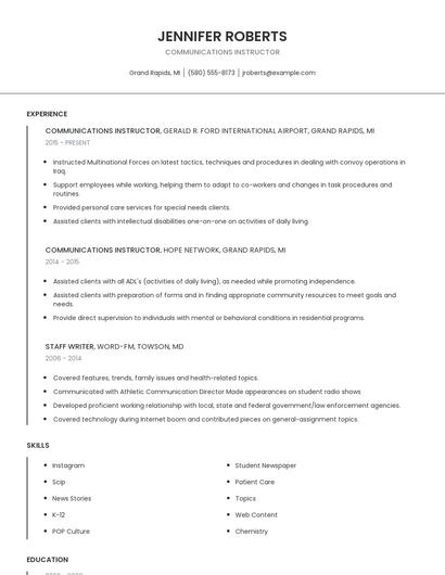 Communications Instructor Resume