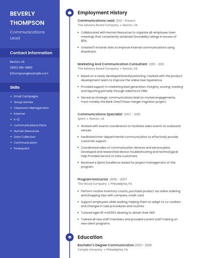 Communications Lead Resume