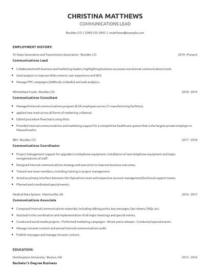Communications Lead Resume