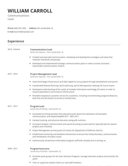 Communications Lead Resume