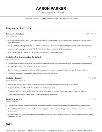 Communications Lead Resume