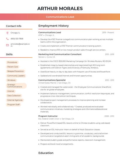 Communications Lead Resume