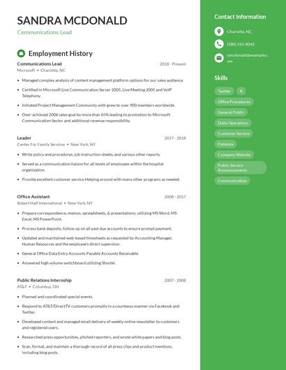 Communications Lead Resume