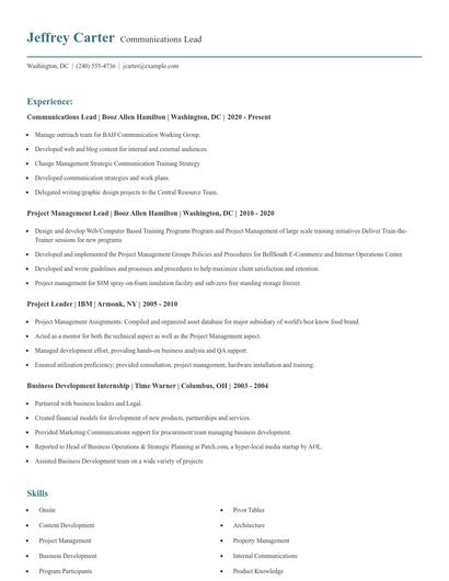 Communications Lead Resume