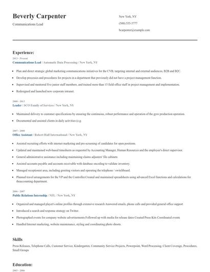 Communications Lead Resume