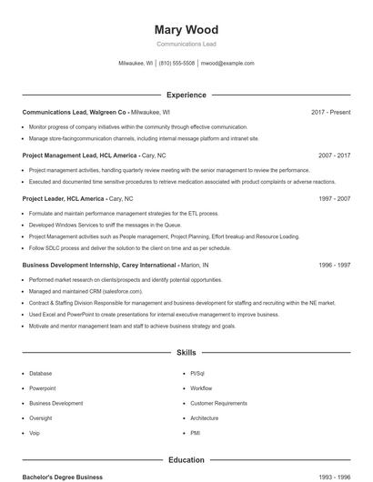 Communications Lead Resume