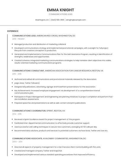 Communications Lead Resume