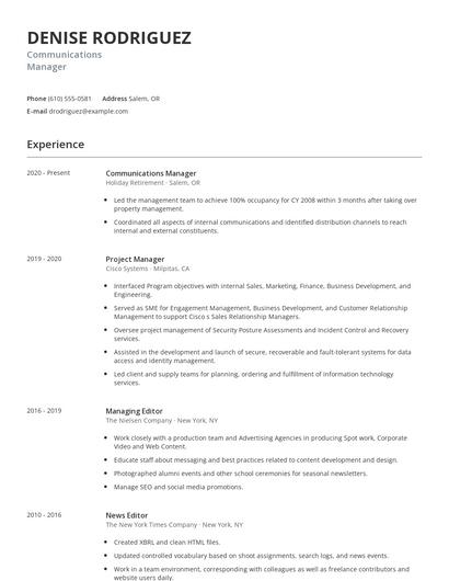 Communications Manager Resume