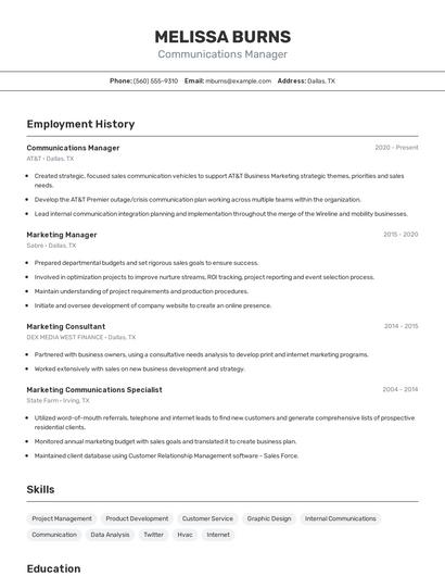 Communications Manager Resume