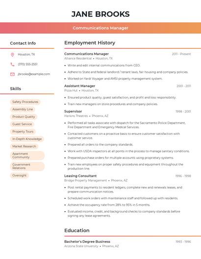 Communications Manager Resume