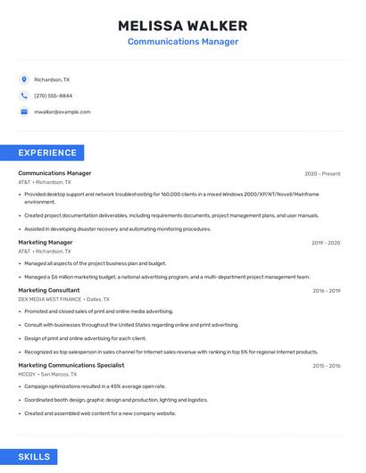 Communications Manager Resume