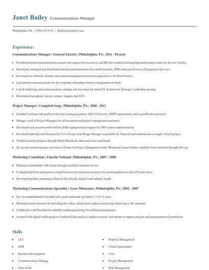 Communications Manager Resume