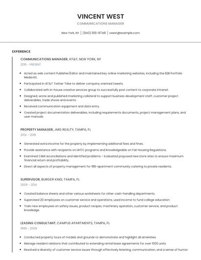 Communications Manager Resume