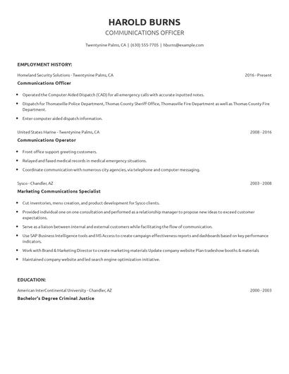 Communications Officer Resume