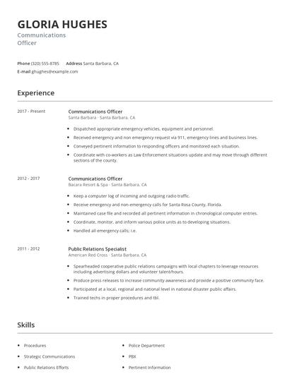 Communications Officer Resume